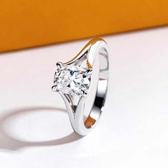 2cttw Cushion Cut Moissanite D Color VVS1 Clarity Silver Wedding Ring - Picture 3 of 6